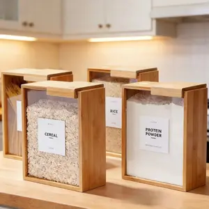 Airtight Wooden Food Storage Containers Set for Kitchen Multifunctional Grain Cereal Oats Rice Beans Dry Goods Organizer