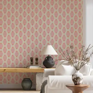 Mid Century Modern Wallpaper - Retro Pink and Peach Circles