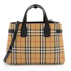 Pre-owned BURBERRY Leather Tote Bags Vintage Check Banner Medium Tote