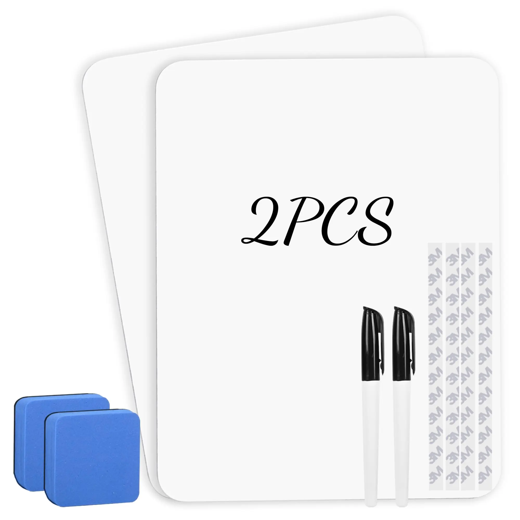2 PCS Mini Whiteboards, 9" x 12" Small Double Sided Dry Erase Board, Portable White Boards for Students, Teachers, School Supplies Lapboards Including 2 Markers, 2 Erasers and 4 Sticky Tapes