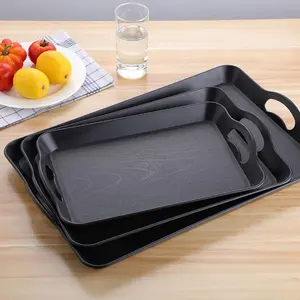 Serving Tray with Handle, 1 Count Rectangular Anti-slip Decorative Food Tray, Multipurpose Plastic Tray for Restaurant Breakfast Countertop Party Kitchen