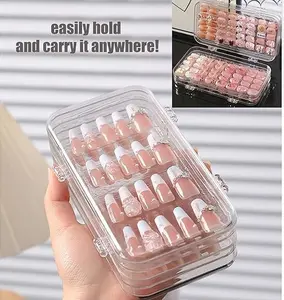 Tri-Fold Press On Nail Organizer Case - 4-Page Portable Storage Box for Fake Nails, Clear PET Plastic, Dustproof, Lightweight Travel Holder (6×3.2×1.8 inch)