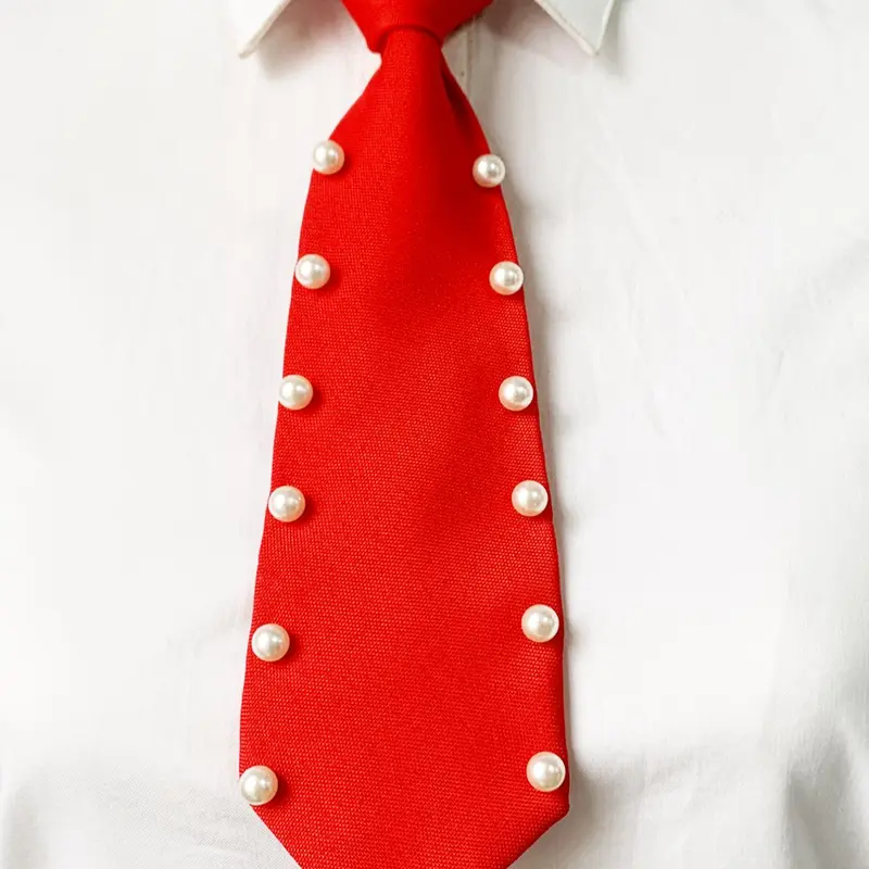 Solid Color Tie with Beads /Rhinestone Decor, Solid Textured Tie, Fashionable Necktie for Women & Men, Casual Versatile Accessories for Daily Wear, Uniform, Performance, Plain Ties, Casual Elegant Tie, Casual Comfy Tie