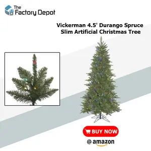 Vickerman 4.5' Durango Spruce Slim Artificial Christmas Tree, Multi-Colored Dura-LitLED Lights - Faux Slim Christmas Tree - Seasonal Indoor Home Decor