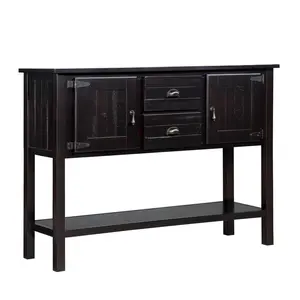 48 Inch Retro Solid Pine Wood Console Table 48*14*34 Inch 2 Drawers 2 Storage Cabinets Distressed Finish Iron Handles Multi-Purpose Entryway Sideboard Table 220LBS Tabletop Capacity Easy Assembly