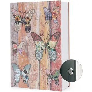 Book Safe Storage Box (Size 9.5"×6.2"×2.2") With Security Key Lock, Dictionary Secret Hidden Safe (Butterfly - Key Lock)