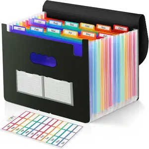 SKYDUE Accordion File Organizer 13 Pocket Expanding File Folder for Letter & A4 Documents, Waterproof PP Document Organizer with Monthly Tabs, Black