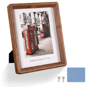 8x10 Picture Frame - Rustic Wooden Picture Frame with Real Tempered Glass, Gift Box Barn Wood Frame with Rounded Corner, Suitable for Hanging or Tabletop Display