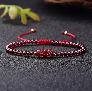 Sofia Dragon Charm Protection Bracelet Natural Garnet Bracelet Gemstone Pixiu Charm Bracelet Healing Bracelet Dainty Style for Daily Use Handmade Gift