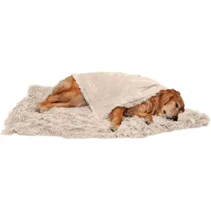 Waterproof Throw Blanket For Dogs & Indoor Cats, Reversible Protective Pet Blanket, Extra Large, Long Faux Fur & Velvet, Taupe
