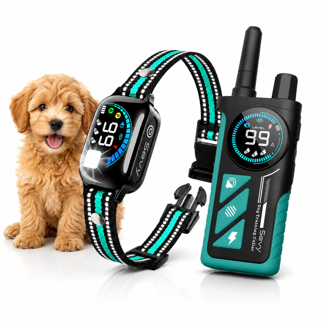 Sevy 2-in-1 Dog Training bark Collar with Remote - Anti-Barking & Shock Functions, 3300FT Range, 4 Modes, LED Light, IP67 Waterproof, Rechargeable LCD for Small/Medium/Large Dogs ipx8 puppy tool