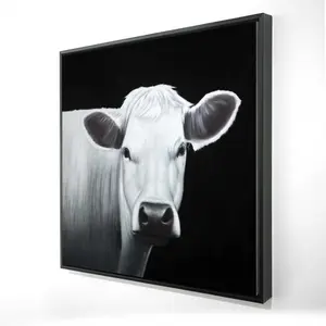 Begin Home Decor 2081-2424-AN516 24 x 24 in. White Cow Framed Canvas - Farm Animal Monochrome Home Decor