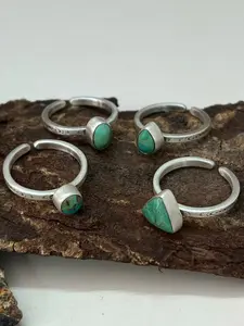 Handmade Sterling Silver Kingman Turquoise Adjustable Stacker Ring "Signed Nizhoni"