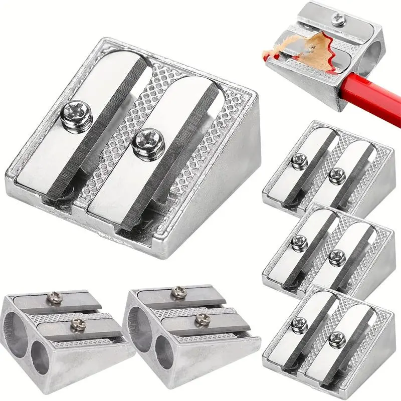 Durable Metal Pencil Sharpener, 4 Counts/set 1/2 Hole Handheld Wedge Design Pencil Sharpener, Writing Tools, Office Stationery Supplies for School, Office, Art Projects