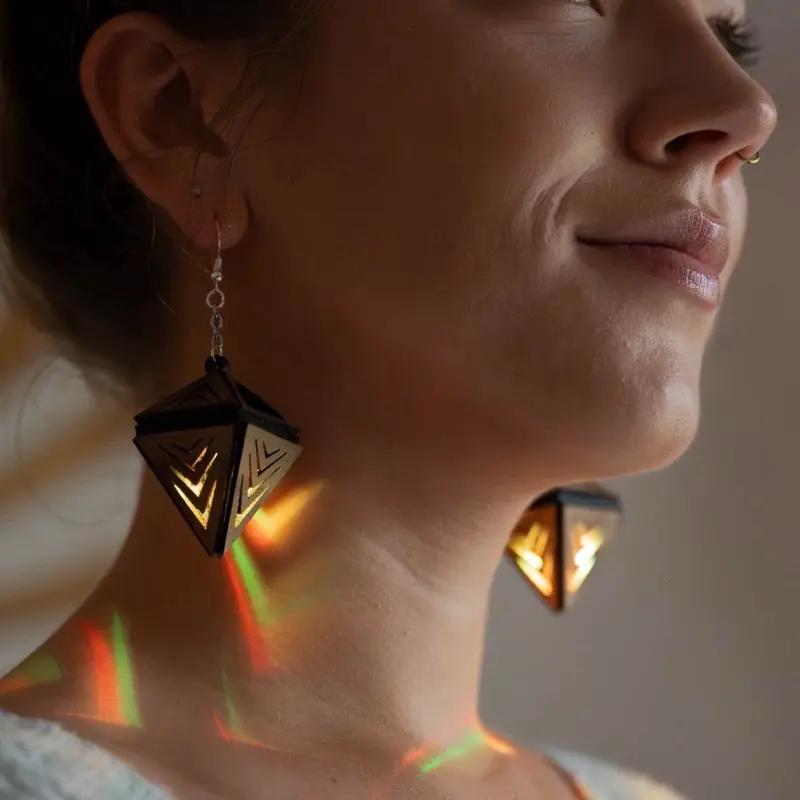 Lil’ Lantern LED Wood Earrings - Unique Laser Cut Design with Dazzling Light Effects for Stylish Outfits