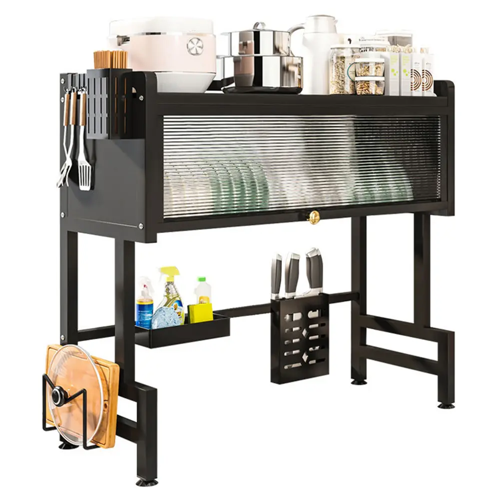 Kitchen Storage Cabinet Steel Over The Sink Dish Drying Rack 3-Tier Multi-Functional Kitchen Storage Rack Large Over The Sink Dish Rack with Cover