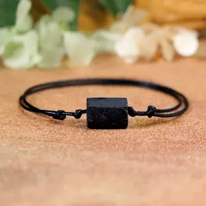 Natural Raw Black Tourmaline Beads Protection Power Gemstone Healing Reiki Crystal Women Men Minimalist Adjustable Bracelet