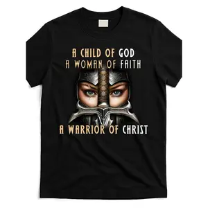 Women'S Faith Apparel - Child Of God Warrior Of Christ T-Shirt, Stretch, Machine Washable All-Season Round Neck Top With Verse Design, Casual Church Wear & Religious Clothing For Church Events & Everyday Faith