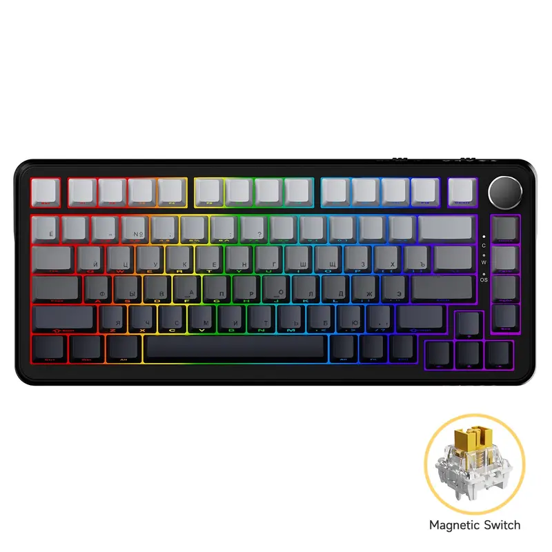 AJAZZ AK820 MAX 75% layout mechanical keyboard 82 keys HE magnetic switch multimedia scroll key RGB backlit keyboard Multifunctional Keyboard wired plug and play support for multiple systems suitable for gaming and office use