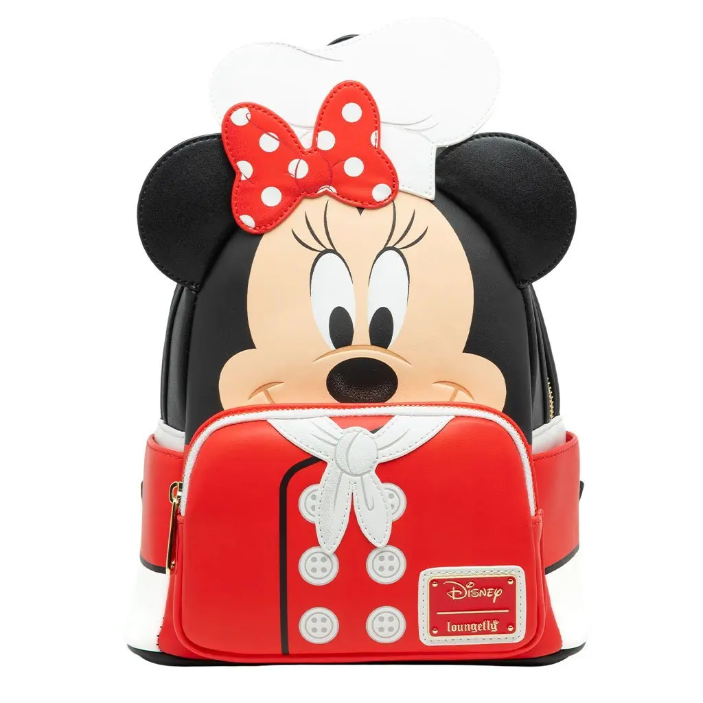Loungefly Disney Chef Minnie Cosplay Basic Faux Leather Mini Backpack - Cute Stylish Daypacks, Polka Dot Cartoon Collectibles with Chef Hat, Apron with Buttons