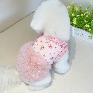New summer cat and dog printed homewear, summer ice silk cotton dresses, Teddy and Bichon Frise pet clothes Puppy