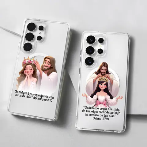 Divine Crown Blessing Pattern Magnetic phone Case for Samsung S26/S25/S24/S23/S22/S21/S20/S10/NOTE20/NOTE10/NOTE9/PLUS/ULTRA/FE/A57/A56/A55/A54/A37/A36/A35/A34/A26/A25/A24/A23/A17/A16/A15/A14/A07/A06/A05with MagSafe,Transparent Shockproof Protective Cover