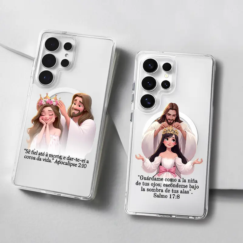 Divine Crown Blessing Pattern Magnetic phone Case for Samsung S26/S25/S24/S23/S22/S21/S20/S10/NOTE20/NOTE10/NOTE9/PLUS/ULTRA/FE/A57/A56/A55/A54/A37/A36/A35/A34/A26/A25/A24/A23/A17/A16/A15/A14/A07/A06/A05with MagSafe,Transparent Shockproof Protective Cover