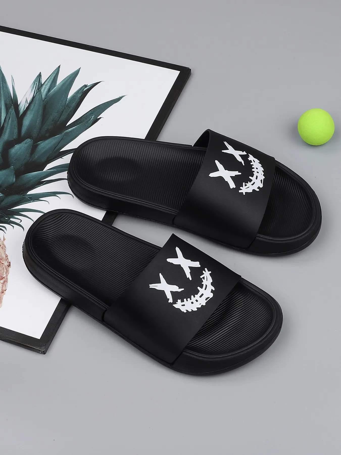 Men's Hip-Hop Cross-Eye Pattern Sandals Slide, Casual Lightweight Eva Sole PVC Upper, Indoor Outdoor Summer Beach Shoes, Sizes 39-47, Trendy Casual Slippers, Outdoor Fun Slippers