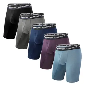 BAMBOOCOOL Men's Long Boxer Briefs 5 Pack - Soft Breathable Comfort Underwear with Lengthened Elastic Waist & No Ride-Up Design for Athletic Performance Menswear Activewear Sport