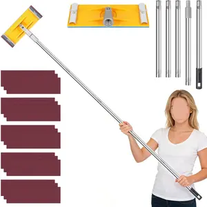 Pole Sander For Drywall Adjustable Extension - Manual Hand Sanding Pole, Wall Sander for Painting Prep, Complete with 15pcs Sanding Sheets, 12-55inch (3 Pieces Each of 60, 80, 180, 240, 320 Grit)