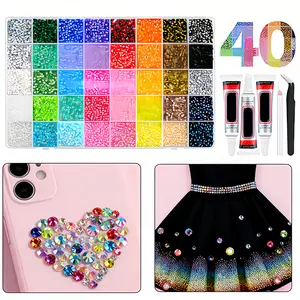 40 Colors Resin Jelly Rhinestones for Bedazzling, 32000 Pcs 3mm Flatback Resin Gems Multicolor AB Coated DIY Craft Kit with Tweezers & Glue, for Tumblers Clothing Shoes Fabric Nail Art Book Diamond Art Decoration