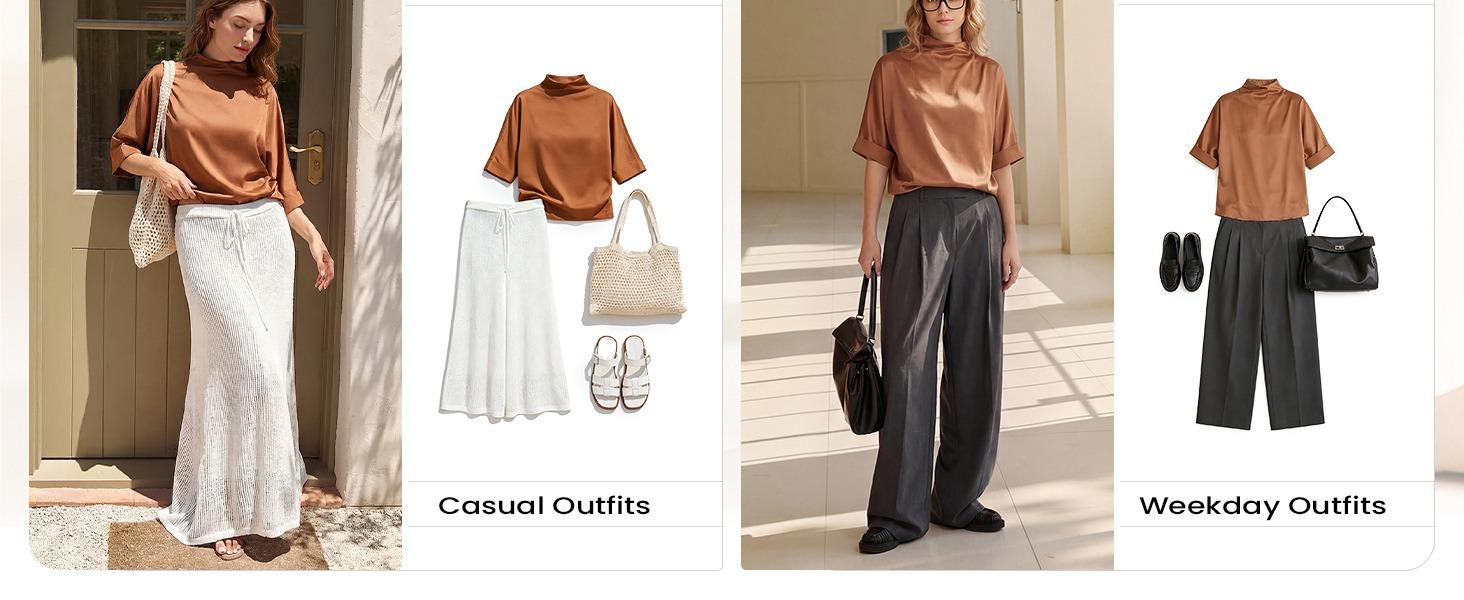 Arssm Women’s Mock Neck Blouse – Oversized Half Sleeve Turtleneck Top for Business Casual Office & Everyday Outfits