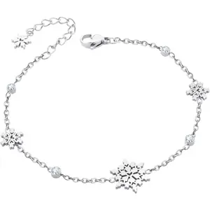 Stainless Steel Delicate Adjustable CZ Snowflake Bracelet for Women & Ladies