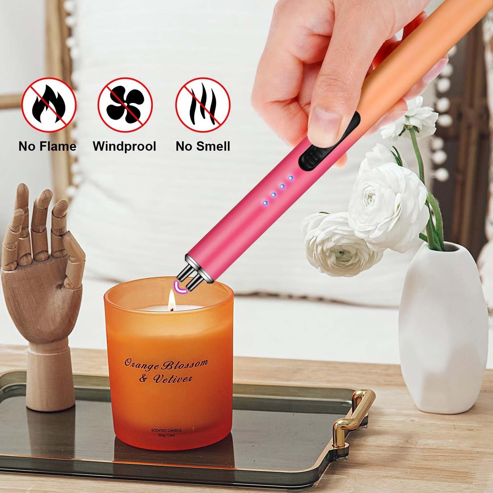 2 PCS Windproof Flameless Electric Lighter, Electric Arc Flameless USB Lighter, Rechargeable BBQ Candle Lighter with Safety Lock and USB Fast Charging Data Cable