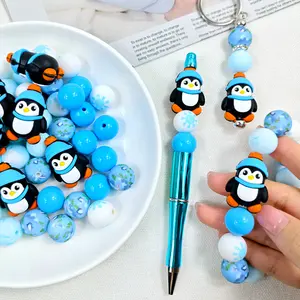 50pcs Silicone Beads 3D Penguin Winter Theme for Jewelry Decoration Earrings Necklaces Bag Chains Beaded Pen Phone Chains Makeup Brush Keychains DIY Kit Accessories Christmas Gifts