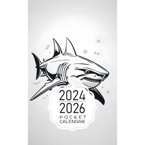 Pocket Calendar 2024-2026: Two-Year Monthly Planner for Purse , 36 Months from January 2024 to December 2026 | Line art drawing | Shark | Kid's coloring book Paperback – August 29, 2023