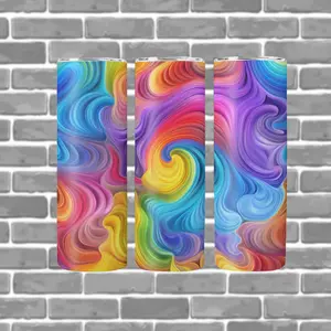 RAINBOW SWIRLS 20oz Stainless Steel Straight Tumbler with Sliding Lid BY HEY CHEF-TENDER