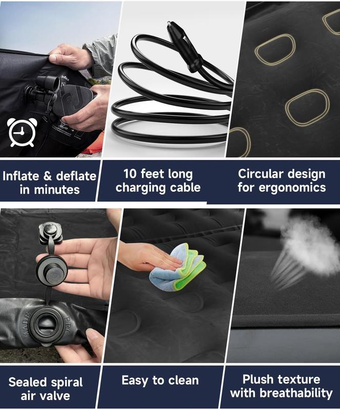 Umbrauto Heavy-Duty SUV Air Mattress w/Quick-Inflate Car Pump| Durable 2-Chamber Inflatable Van Sleeping Bed for Camping & Travel, Leakproof PVC, Flocked Top