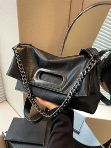 Trendy and textured women's chain underarm handbag, simple soft leather shoulder crossbody bag, casual and versatile shoulder commuter bag, Daily commuter purse, suitable for commuting, daily matching