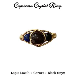 Capricorn Zodiac Crystal Ring, Garnet Onyx Lapis Lazuli Ring, Capricorn Birthstone Ring, December January Zodiac Jewelry