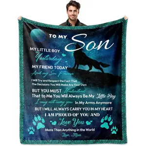 Son Gifts from Mom, Gifts for Son Blanket 60"X50", Birthday Gifts for Son, to My Son from Dad, Best Gift Ideas for Grown Son, Son Gifts for Men Fathers Day Valentines Christmas Graduation, Son Gifts, Printed on One Side with a Plain White Back, Halloween