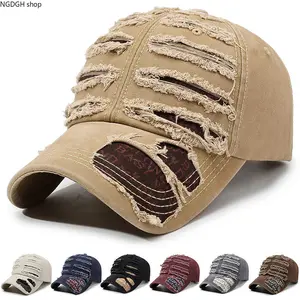 Vintage Ripped Distressed Dad Hat, Multi-Color Patchwork & Adjustable Fit, Great for Hiking, Festivals & Embracing Retro 90s Aesthetic with a Bold, Worn-In Look
