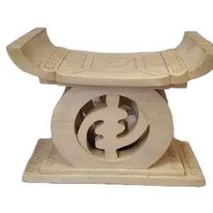 Gye Nyame Ashanti Stool from Ghana - Handcrafted Wooden Seat with Intricate Carvings and Symbolic Design