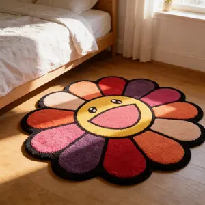 Modern Irregular Sunflower Smiley Carpet, Soft Washable Plush Rug for Living Room Bedroom, Trendy Home Decor, Easy Clean
