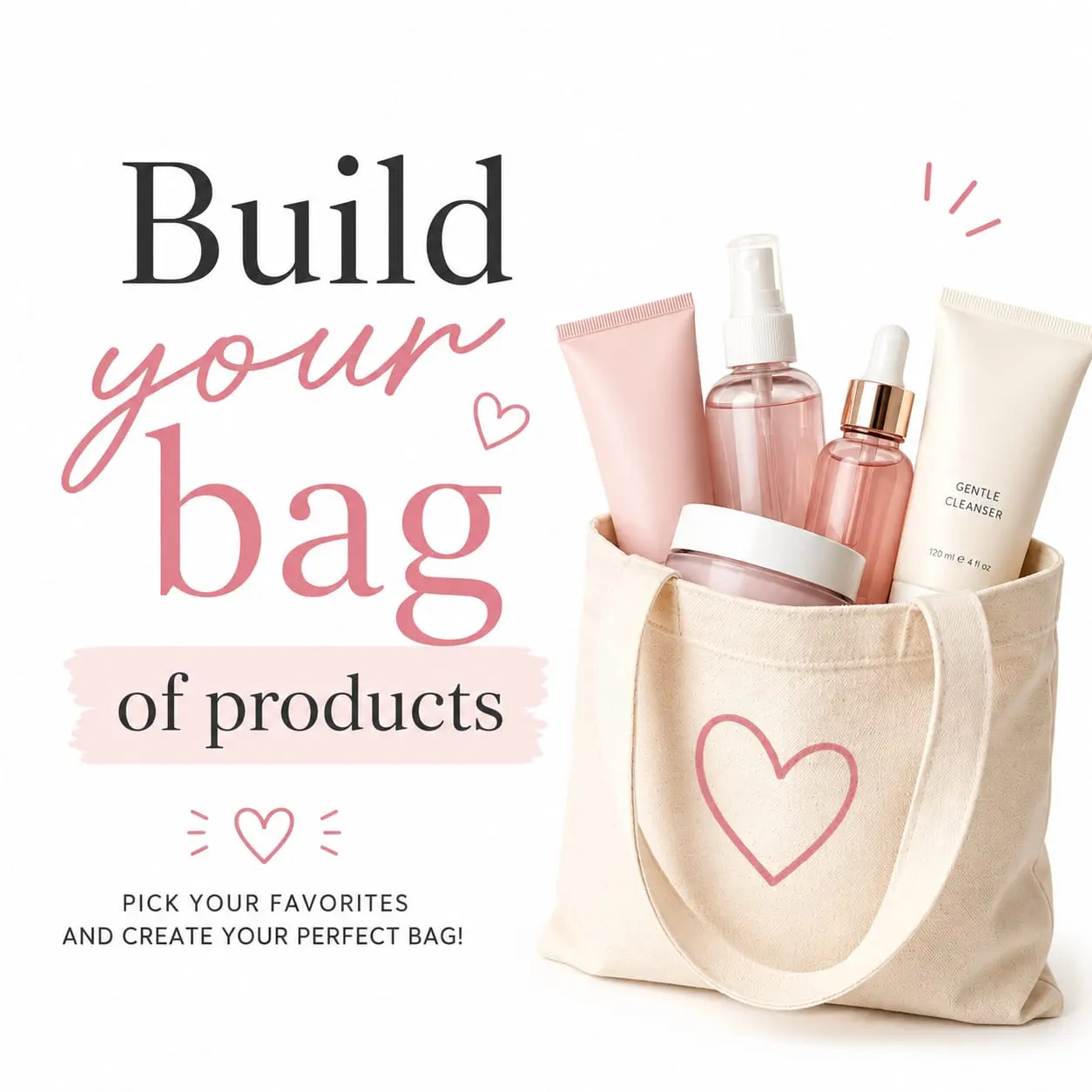 create your bag of beauty products, accessories, and more