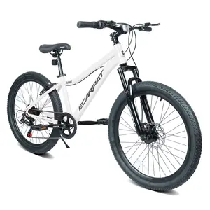 24 Inch Kids Mountain Bike 7 Speed, Youth Bicycle with Front Suspension, Dual Disc Brakes, Durable Steel Frame, Lightweight Alloy Rims, for Boys Girls Teens Beginner Riders, All Terrain Bike for Trail Park Street, Birthday Gift Outdoor Cycling Bike