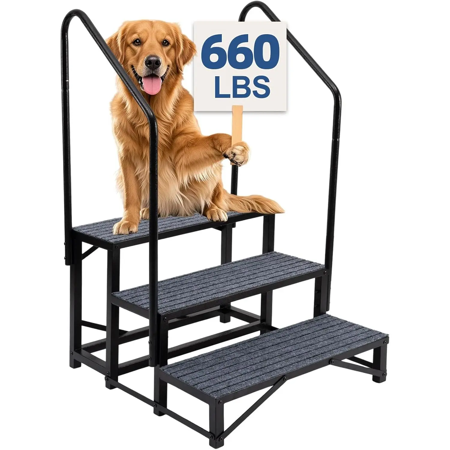 3-Step Heavy-Duty RV Steps with Dual Handrails & Slip-Resistant Mats – Quick Assembly Travel Solution for Seniors, Pregnant Women, Camper, Hot Tub, Porch, Versatile, Effortless Stepping