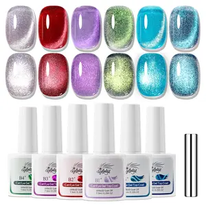 GELLAKTIK 5-in-1 Cat Eye Gel Polish Kit, 6PCS-7.5ml No Base/Top Coat Needed, All-in-One Formula, Beginner-Friendly Magnetic Nail Art Set with Magnet Sticks, Fast Curing for Home DIY Manicure