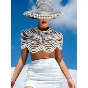 Chic Boho Faux Pearl Shoulder Body Chain for Women - Elegant Beachwear Accessory for Summer Parties