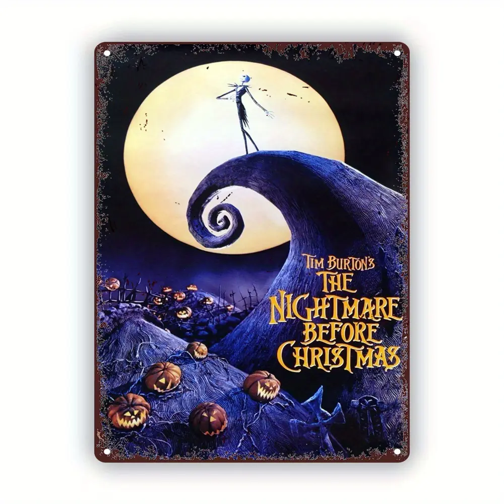 Officially Licensed UME Tim Burton's The Nightmare Before Christmas Jack Skellington Metal Wall Art Plaque - Artistic Iron Print, Pre-Drilled Holes, Retro Home Decor for Living Room - 7.87x11.81in